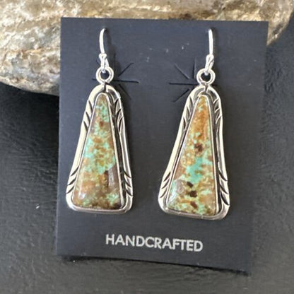 Navajo Blue Boulder Turquoise Dangle Earrings | Sterling Silver | Authentic Native American Handmade | 16500