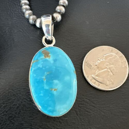 Navajo Blue Kingman Turquoise Pendant Necklace | Sterling Silver | 20" | Authentic Native American Handmade | 16995