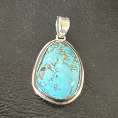Navajo Blue Bisbee Turquoise Pendant | Sterling Silver | 1" | Authentic Native American Handmade | 17251