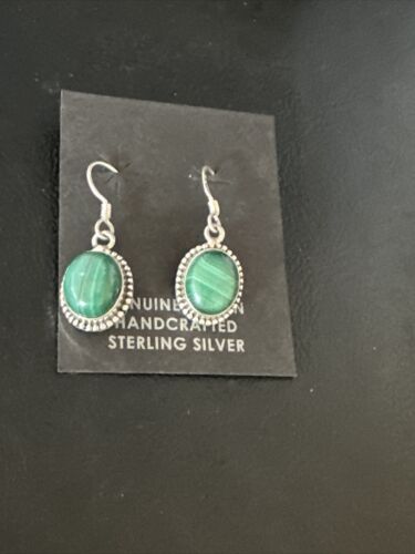 Navajo Green Malachite Dangle Earrings | Sterling Silver | Authentic Native American Handmade | 14923