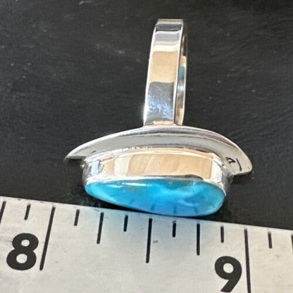 Navajo Blue Kingman Turquoise Ring | Sterling Silver | Sz 9 | Authentic Native American Handmade | 16584