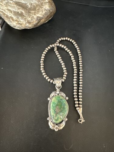 Sonoran Gold Turquoise Pendant Necklace | Navajo Sterling Silver Beads | Authentic Native American Handmade | 14854
