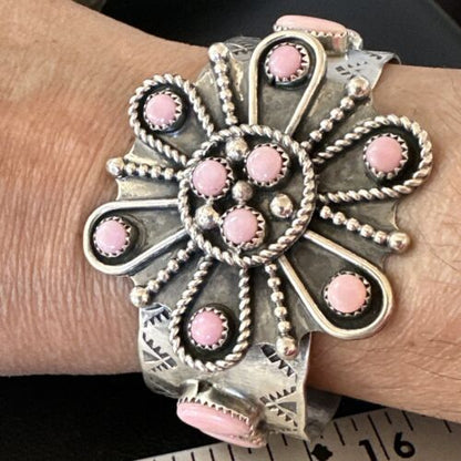 Navajo Pink Conch Cuff Bracelet | Sterling Silver | Authentic Native American Handmade | 16119