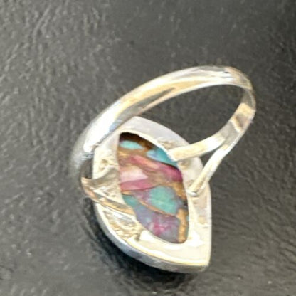 Navajo Blue Turquoise Purple Spiny Oyster Ring | Sterling Silver | Sz 8 | Authentic Native American Handmade | 16625