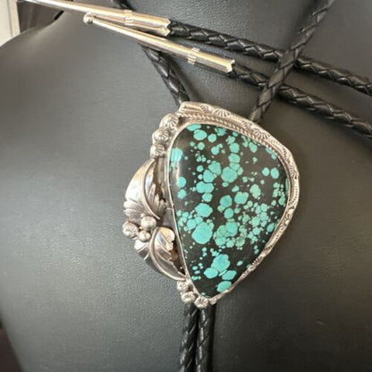 Men's Blue Spiderweb Turquoise Bolo Tie | Navajo Sterling Silver | Authentic Native American Handmade | 15011