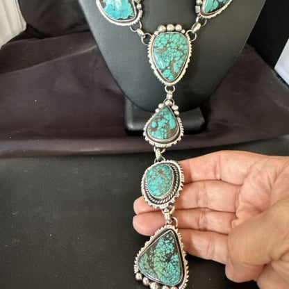 Men's Lariat Blue Spiderweb Turquoise Necklace | Navajo Handmade | 31" | 17453
