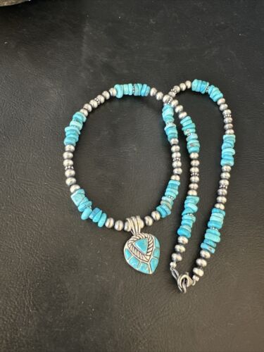Navajo Kingman Turquoise Pendant Necklace | Sterling Silver | Native American Handmade | 14826