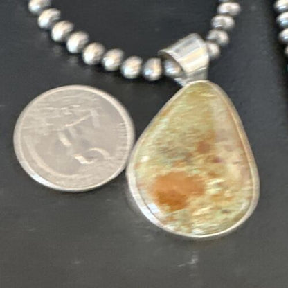 Navajo Green Turquoise Pendant Necklace | Sterling Silver | Authentic Native American Handmade | 15021