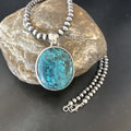 Men's Navajo Blue Spiderweb Turquoise Pendant Necklace | Sterling Silver | Authentic Native American Handmade | 16225