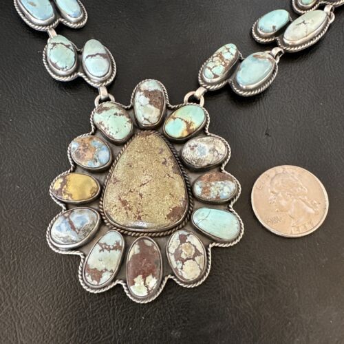 Navajo Blue Golden Hills Turquoise Lariat Necklace Pendant | Sterling Silver | Native American Handmade | 16182