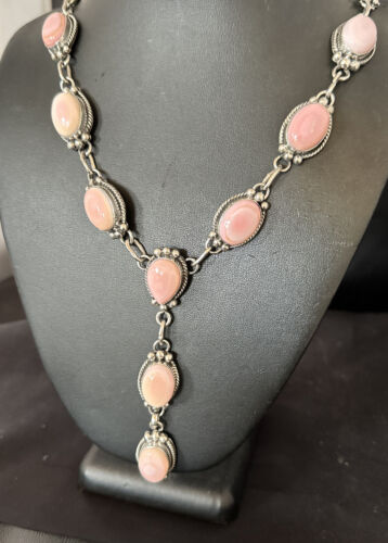 Navajo Pink Conch Lariat Necklace | Sterling Silver Pendant | 30" | Authentic Native American Handmade | 15871