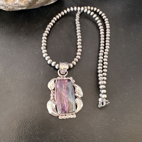 Navajo Pearls Purple Sugilite Pendant Necklace | Sterling Silver Beads | Authentic Native American Handmade | 16460