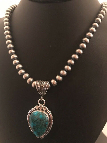 Handmade Navajo Sterling Silver Bisbee Turquoise Necklace Pendant | Yazzie | Rare | 3059