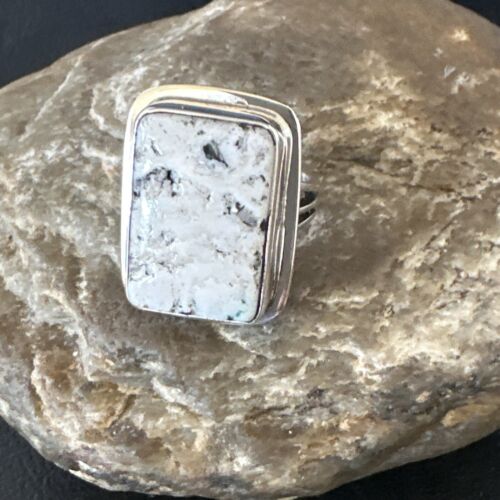 Southwestern Navajo White Buffalo Turquoise Ring | Sterling Silver | Sz 9 | 15000