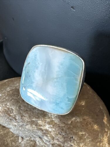 Navajo Blue Larimar Ring | Sterling Silver | Sz 9.5 | Authentic Native American Handmade | 17587