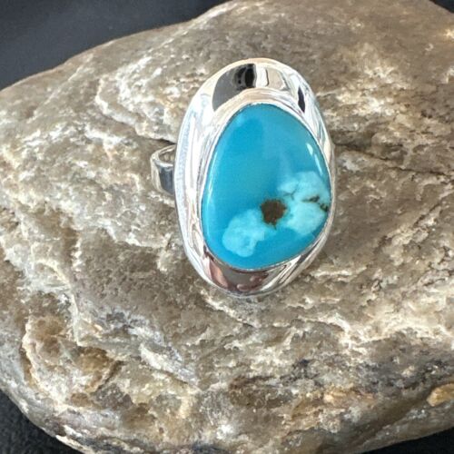 Navajo Blue Kingman Turquoise Ring | Sterling Silver | Sz 10 | Authentic Native American Handmade | 16583