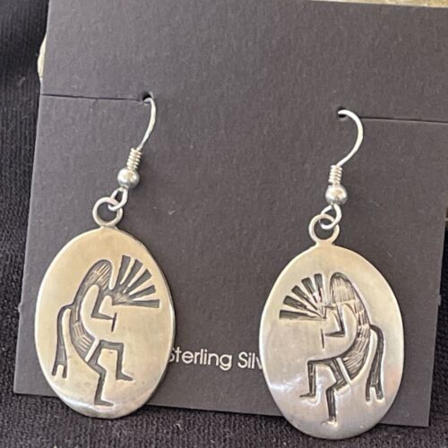 Kokopelli Hopi Dangle Earrings | Sterling Silver | Authentic Native American Handmade | 01504 - Masha USA