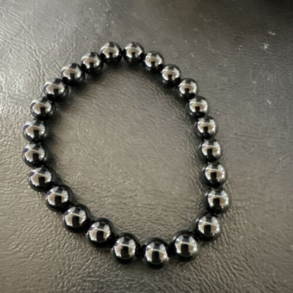 Black Onyx Bead Stretch Bracelet | 7mm | 7.5" | Sterling Silver | 17592