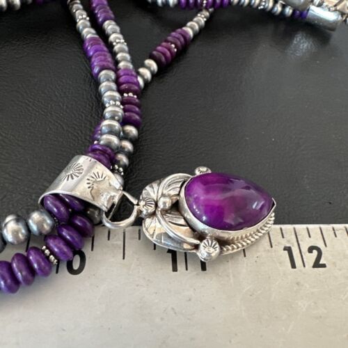 Navajo Sugilite Bead Necklace Set | 3 Strands | Sterling Silver | 21" | Authentic Native American Handmade | 16792
