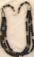 3-Strand Turquoise & Black Onyx Necklace | Navajo Sterling Silver | Authentic Native American Handmade | 320