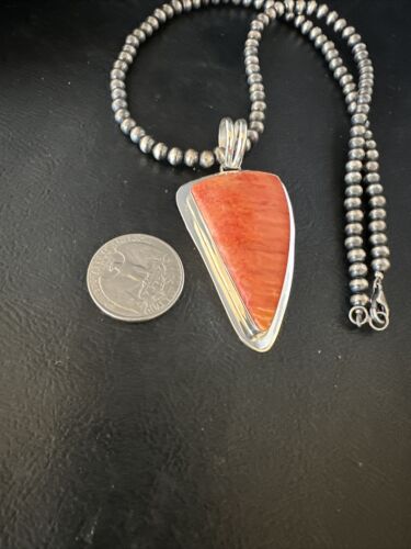 Navajo Pearls Red Spiny Oyster Necklace Pendant | Sterling Silver | Authentic Native American Handmade | 15002