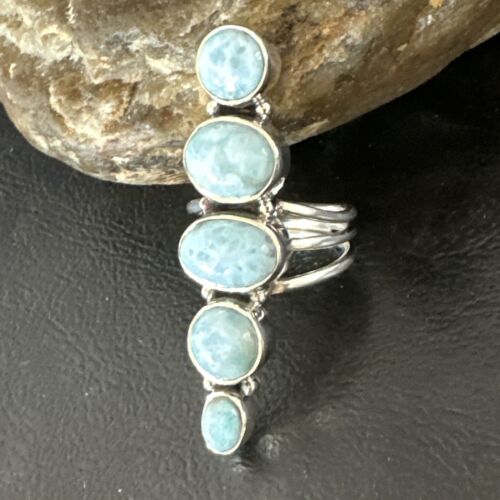 Navajo Blue Larimar Multi-Stone Ring | Authentic Native American Sterling Silver | Multi-Stone | Sz 8.5 | 16006