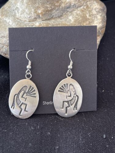 Kokopelli Hopi Dangle Earrings | Sterling Silver | Authentic Native American Handmade | 01504 - Masha USA