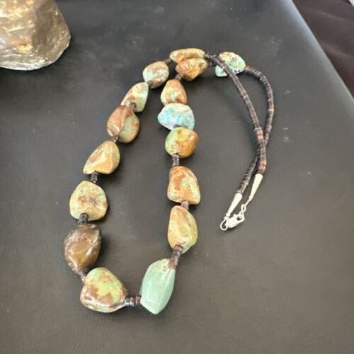 Navajo Green Turquoise Chunky Pearls Necklace | Sterling Silver Shell | 27" | Authentic Native American Handmade | 17397