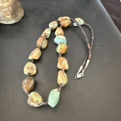 Navajo Green Turquoise Chunky Pearls Necklace | Sterling Silver Shell | 27" | Authentic Native American Handmade | 17397