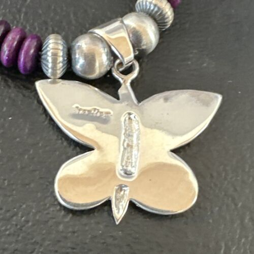 Navajo Butterfly Purple Sugilite Pendant Necklace | Sterling Silver Inlay | Authentic Native American Handmade | 16761