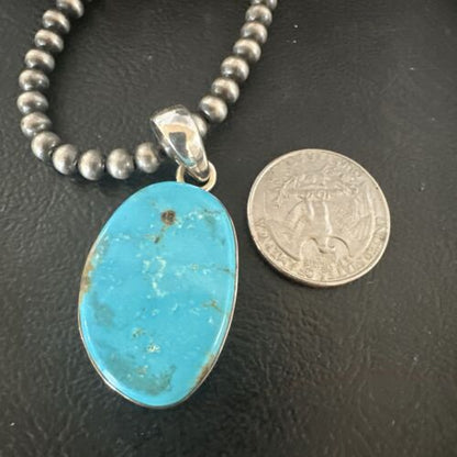 Navajo Blue Kingman Turquoise Pendant Necklace | Sterling Silver | 20" | Authentic Native American Handmade | 16692
