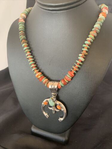 Navajo Turquoise Pendant Necklace | Sterling Silver | Native American Handmade | Naja 24" | 11569