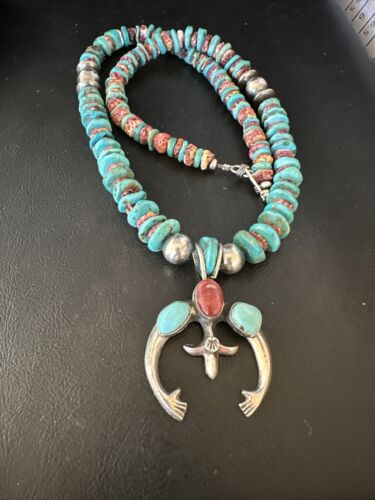 Navajo Men's Turquoise Purple Spiny Naja Pendant Necklace | Sterling Silver | Authentic Native American Handmade | 14953