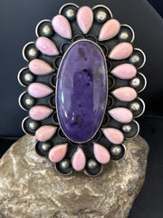 Navajo Sugilite Pink Conch Cuff Bracelet | Sterling Silver | Authentic Native American Handmade | 15853
