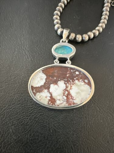 Navajo Wild Horse | Blue Kingman Turquoise Necklace | Sterling Silver | Authentic Native American Handmade | 17305