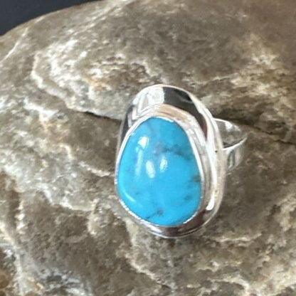 Navajo Blue Kingman Turquoise Ring | Sterling Silver | Sz 8 | Native American Handmade | 16593