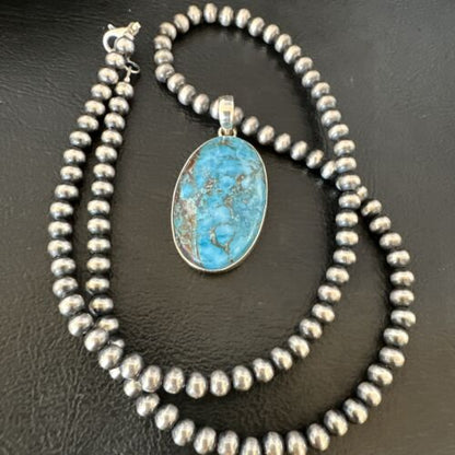 Men's Navajo Blue Spiderweb Turquoise Pendant Necklace | Sterling Silver | Authentic Native American Handmade | 16299