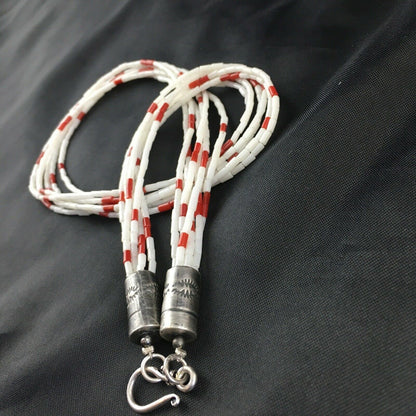 Men's Navajo Red White Coral Heishi Necklace | Sterling Silver | 6 Strand | 18" | 10147