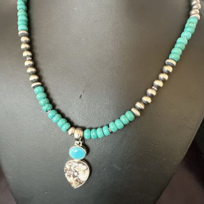 Navajo Wild Horse Blue Kingman Turquoise Necklace | Sterling Silver | Authentic Native American Handmade | 17525