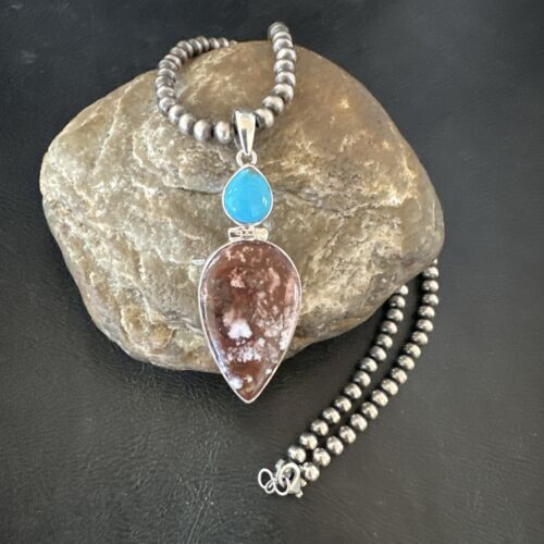 Navajo Wild Horse | Blue Kingman Turquoise Necklace | Sterling Silver | Authentic Native American Handmade | 17311