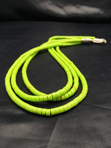 Heishi Bead Necklace Stabilized Gaspeite | 3-Strand | Sterling Silver | Native American Handmade | 2599