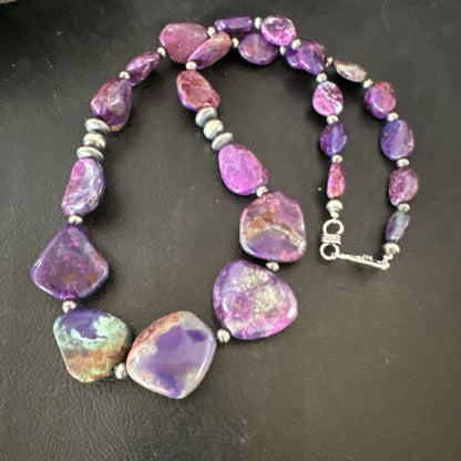 Navajo Pearl Purple Mojave Turquoise Pendant Necklace | Sterling Silver | Authentic Native American Handmade | 21" | 17500