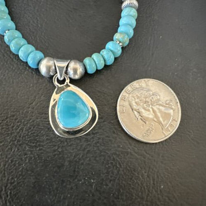 Navajo Blue Kingman Turquoise Pendant Necklace | Sterling Silver | 21" | Authentic Native American Handmade | 16933