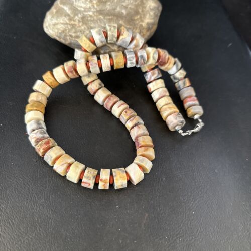 Southwestern Yellow Red Jasper Coral Necklace | 12mm Sterling Silver | Authentic Native American Handmade | 20" | 14433