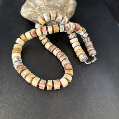 Southwestern Yellow Red Jasper Coral Necklace | 12mm Sterling Silver | Authentic Native American Handmade | 20" | 14433