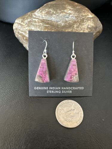 Purple Mojave Turquoise Dangle Earrings | Sterling Silver | Authentic Native American Handmade | 15788