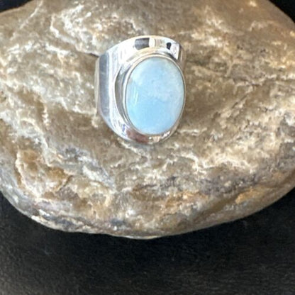 Navajo Blue Larimar Ring | Sterling Silver | Sz 8 | Authentic Native American Handmade | 16603