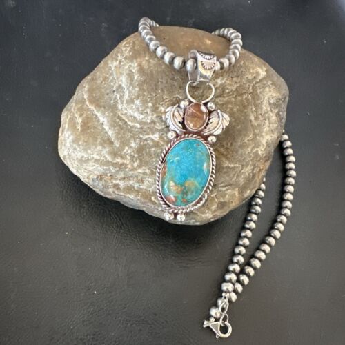 Navajo Blue Kingman Turquoise Wild Horse Necklace Pendant | Sterling Silver | Authentic Native American Handmade | 17225