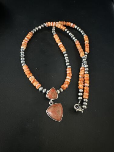 Women's Navajo | Sterling Silver | Orange Spiny Oyster Pendant Necklace | Multi-Stone | 14848