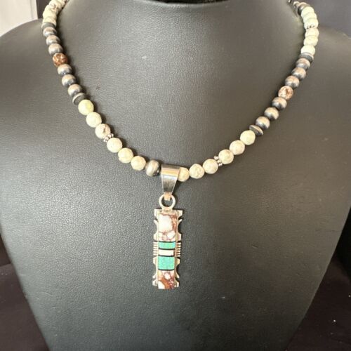 Women's Navajo Sterling Silver Wild Horse Opal Pendant Necklace | Multi-Stone | 15812